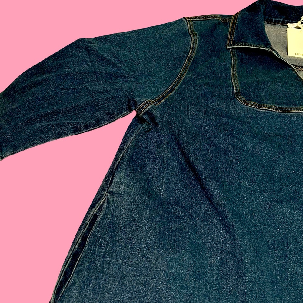 NWT. PRETTY SEASONAL DRESS W/ A HALF SLEEVE, V NECK,RUFFLE BOTTOM,STRETCHY DENIM - Picture 9 of 13